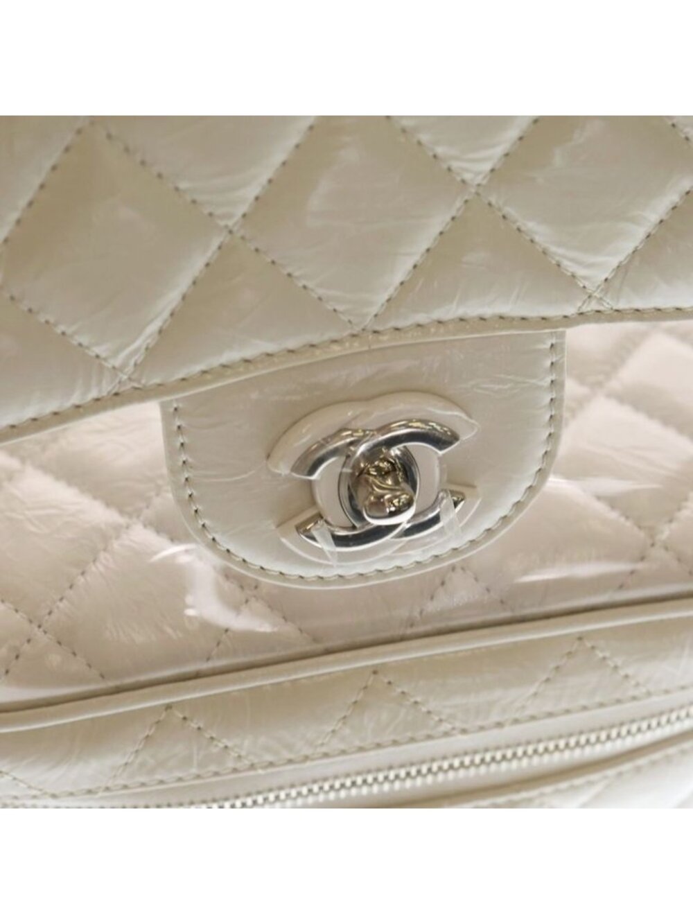 Chanel Quilted Chain Shoulder Backpack Rucksack White Calf Leather Silver - Picture 5 of 6